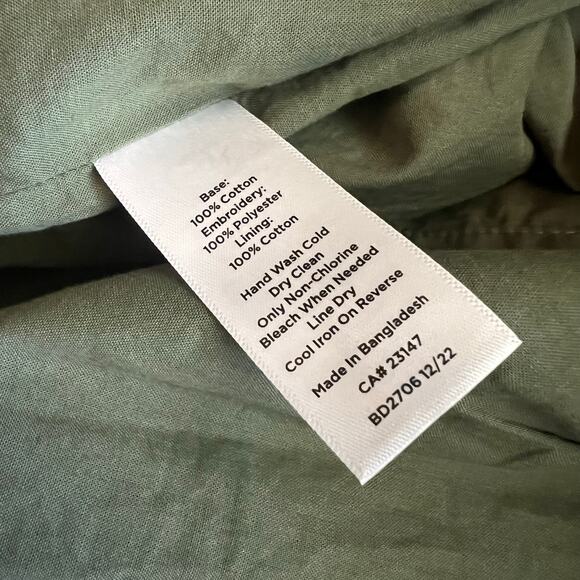 Talbots Green Embroidered Puff Sleeve Dress Size 10 Boho‎ Eyelet Floral Shift - Picture 9 of 9